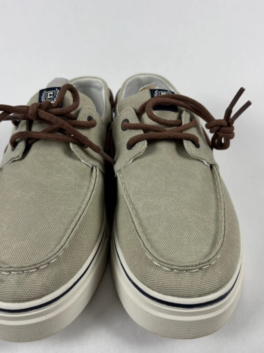 Chaps, Canvas Boat Shoes, Men's 9,, Tan Lace Up, Casual Deck, Memory Foam